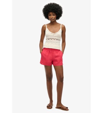 Superdry Kratka lanena rdeča