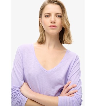 Superdry T-shirt en maille  manches longues et col en V, lilas