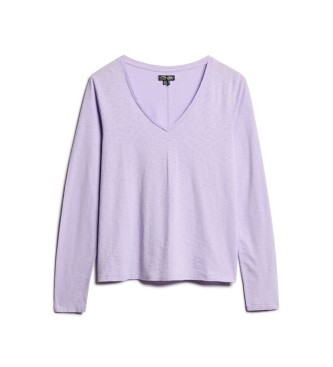 Superdry T-shirt en maille  manches longues et col en V, lilas