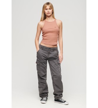 Superdry Cargo broek met recht model en lage taille grijs