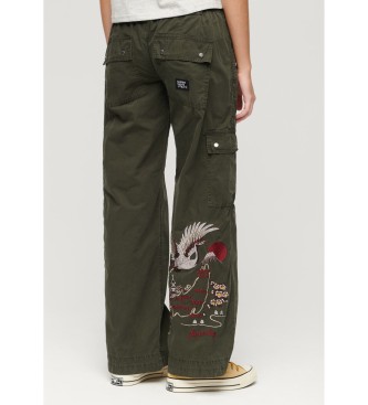 Superdry Low rise cargo trousers with green embroidery