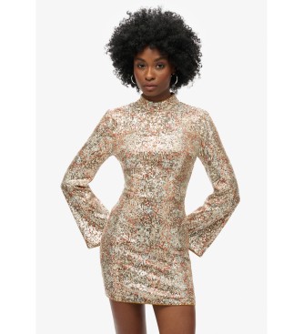 Superdry Gold long sleeve sequin print mini dress with sequins