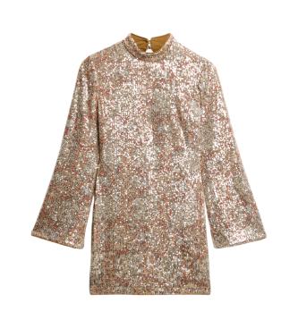 Superdry Mini robe dore  manches longues imprime avec paillettes