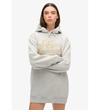 Superdry Luxe grey hooded dress with metallic Luxe logo