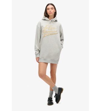 Superdry Luxe grey hooded dress with metallic Luxe logo