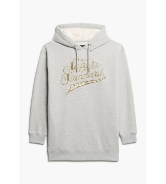 Superdry Luxe grijze jurk met capuchon en metalen Luxe logo