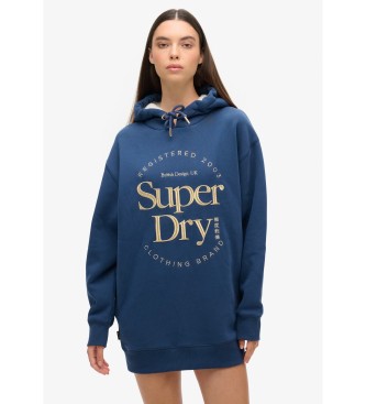 Superdry Jurk met capuchon en metallic Luxe logo blauw