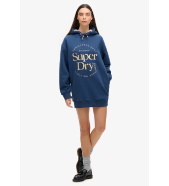 Superdry Obleka s kapuco in kovinskim logotipom Luxe modra