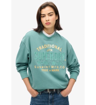 Superdry Loose-fitting sweatshirt with metallic logo Luxe turquoise  