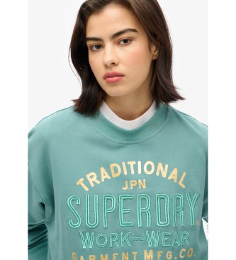 Superdry Lst sittande sweatshirt med metallisk logotyp Luxe turkos  