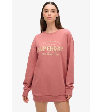 Superdry Kjole i sweatshirtstof med metallisk Luxe-logo i pink