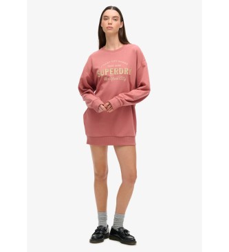 Superdry Kleid aus Sweatshirt-Stoff mit metallischem Luxe-Logo in Rosa