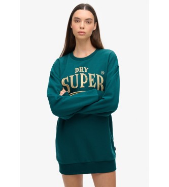 Superdry Obleka iz mikice s kovinskim logotipom Luxe zelena