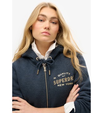 Superdry Sweatshirt com capuz com fecho de correr e logtipo Luxe metlico em azul-marinho