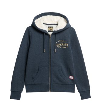 Superdry Felpa con cappuccio con zip e logo metallico Luxe blu scuro