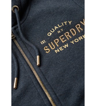 Superdry Hooded sweatshirt met rits en metallic Luxe logo navy