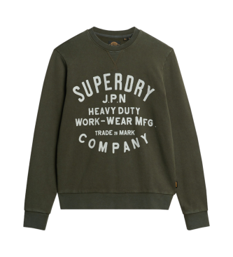 Superdry Machined Goods Workwear crew neck sweatshirt groen