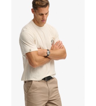 Superdry Merchant Grafična majica z žepi iz belo-rumene barve