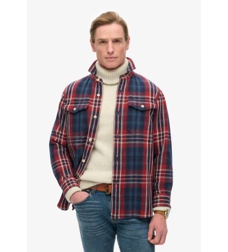 Superdry Merchant Store navy plaid check shirt, red