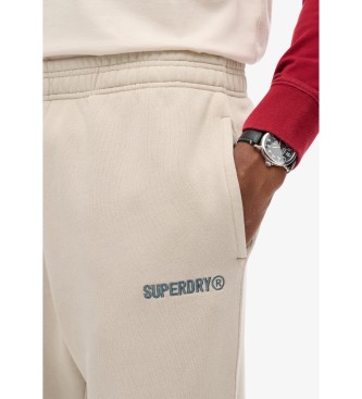 Superdry Joggingbyxor med beige tryckt micrologo-tryck