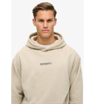 Superdry Sweatshirt com capuz, de corte largo, com microimpresso bege e logtipo