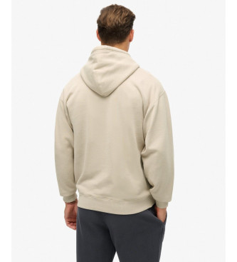 Superdry Lstsiddende sweatshirt med htte og beige mikrotryk med mikrologo