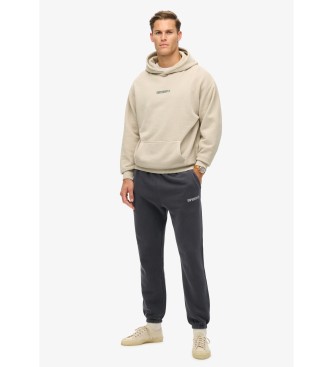 Superdry Lstsiddende sweatshirt med htte og beige mikrotryk med mikrologo