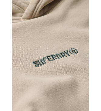 Superdry Sweatshirt com capuz, de corte largo, com microimpresso bege e logtipo