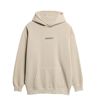 Superdry Felpa ampia con cappuccio e micrologo stampato beige