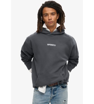 Superdry Loose-fitting hooded sweatshirt with printed micro-logo print  grey