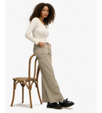 Superdry Beige Baggy Chino Trousers