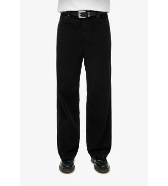 Superdry Pantaln de pana de talle medio y pernera ancha negro