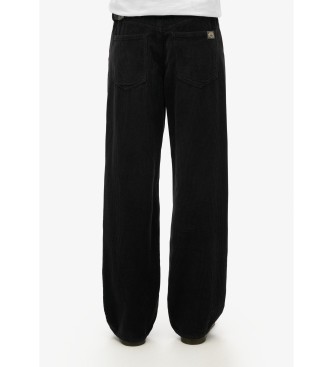 Superdry Pantalon en velours ctel  taille moyenne noir