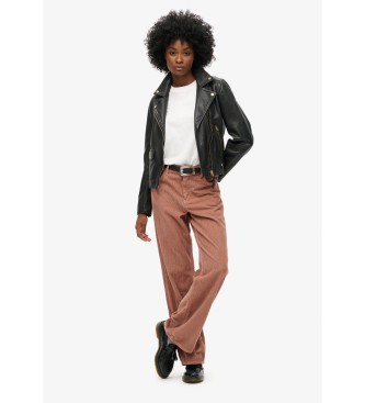 Superdry Pantalon en velours ctel  taille moyenne marron