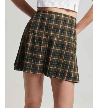 Superdry Vintage tweed pleated mini skirt green