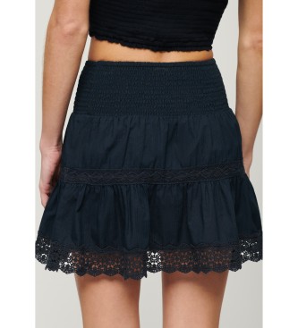Superdry Mini skirt in fabric blend with navy Ibiza lace