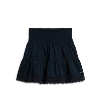 Superdry Mini skirt in fabric blend with navy Ibiza lace