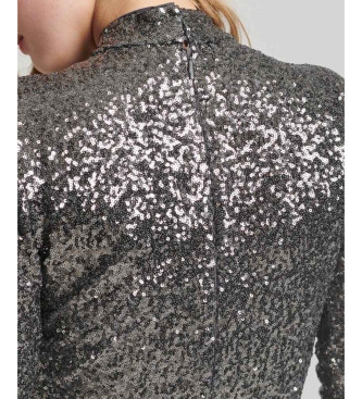 Superdry Cekinowa mini sukienka ze srebrnym dekoltem w szpic