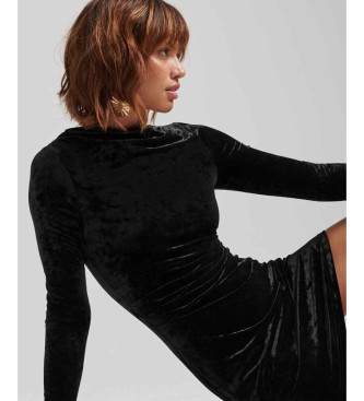 Superdry Zwart fluwelen mini-jurk met lange mouwen