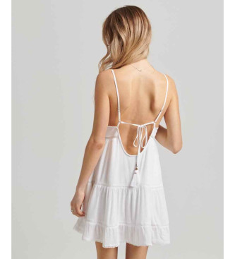 Superdry Biała mini sukienka plażowa na ramiączkach