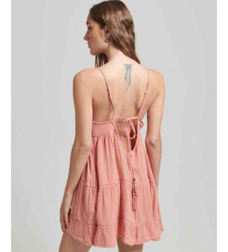 Superdry Różowa mini sukienka plażowa na ramiączkach
