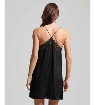 Superdry Czarna satynowa sukienka mini na ramiączkach