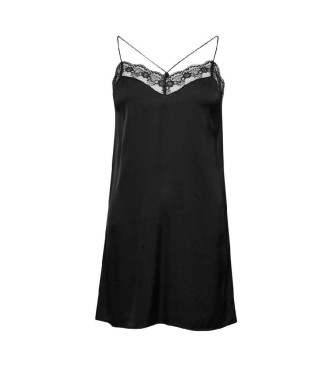 Superdry Czarna satynowa sukienka mini na ramiączkach