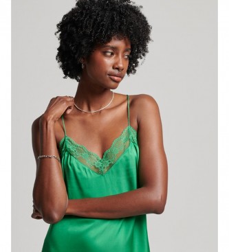 Superdry Zielona satynowa sukienka mini bez ramiączek