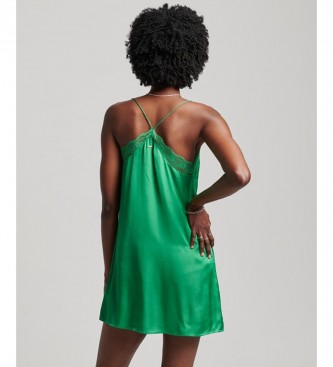 Superdry Mini obleka brez naramnic iz zelenega satena
