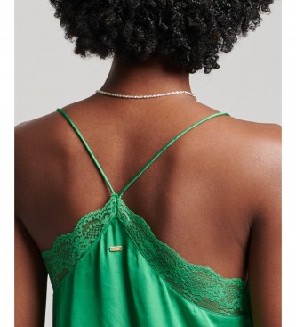 Superdry Zielona satynowa sukienka mini bez ramiączek