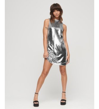 Superdry Silver straight mini dress with sequins