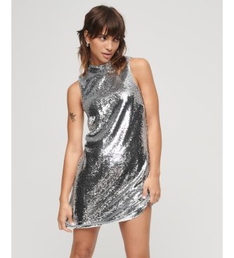 Superdry Silver straight mini dress with sequins