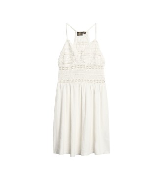 Superdry Biała sukienka mini z dzianiny i koronki