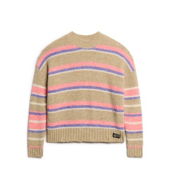 Superdry Jersey de rayas con cuello redondo beige